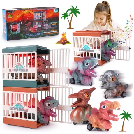 Dinosaurused puuriga 4 tk komplektis, iseliikuvad