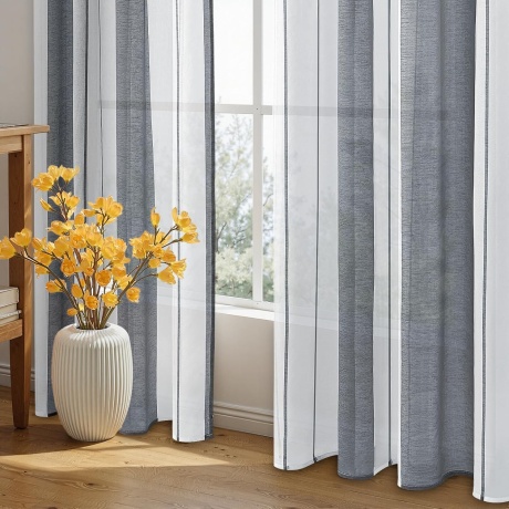 Poolläbipaistvad triibulised kardinad, valge/hall, 225 x 140 cm, 2 tk komplektis