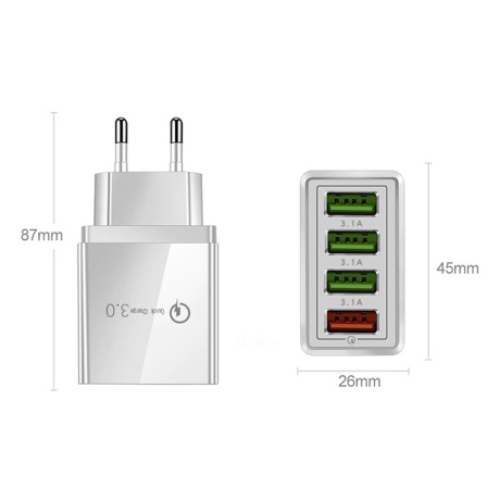Seinakiirlaadija 4x USB Quick Charge 3.0